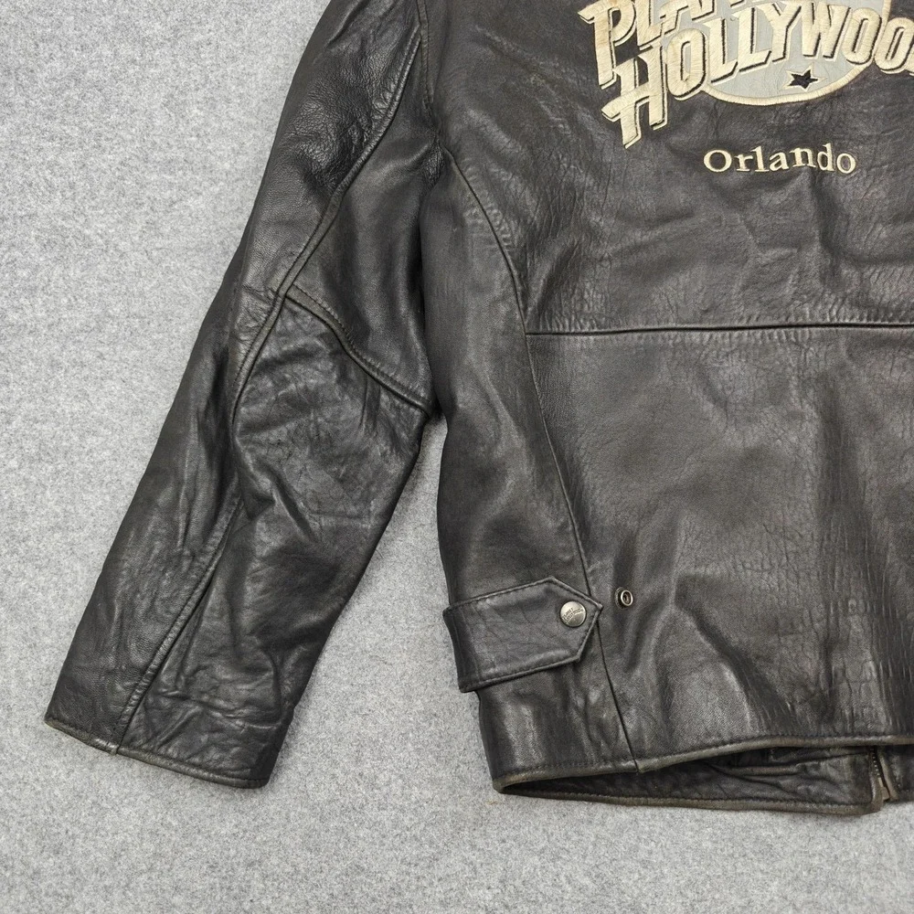 Vintage Planet Hollywood Jacket Mens‎ Medium Black Leather Orlando Back Logo